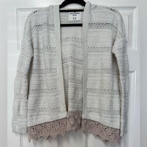 Abercrombie Kids Cream Cardigan Hoodie Sweater with Lace Trim Size 15/16